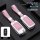 Pink changan key cover with metal buckle, featuring soft corn-yellow pu leather design, compatible with standard car keys.