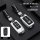 Silver and black skoda key cover for octavia, rapid, fabia, and kodiaq, featuring a wrist strap and sleek design, shown befor...