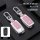 Model a skoda key cover in silver and cherry blossom pink, featuring a metal buckle design, compatible with octavia, rapid, f...