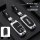 Jeep compass key cover in deep space black, featuring a sleek metal buckle design and genuine leather finish, perfect for wom...