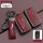 Red jaguar key cover with leather strap, featuring a sleek metal shell and carbon fiber texture, designed to fit jaguar xfl k...
