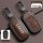 Elegant brown leather honda key cover with gunmetal accents, featuring a customizable logo design and button protection for c...
