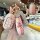 Elegant pink key cover for honda cr-v 2023–2024, featuring a teddy bear design and crystal accents, shown with back view deta...