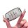 A hand holds a sleek, metallic kia key cover with a textured design, featuring buttons for lock, unlock, and panic functions,...
