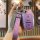 Elegant purple leather key cover for peugeot 308, 408, 3008, and 508, featuring a quilted design, diamond-embellished tag, an...