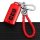 Red mitsubishi key cover for outlander, eclipse cross & pajero, featuring a braided red lanyard and silver carabiner, display...