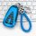 Blue leather key cover for changan cs75 plus 2020, featuring a braided rope and secure clip, displayed on a keyboard.
