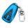 Blue leather key cover for changan cs75 plus 2020, featuring a sleek design with four buttons and a metallic keychain.