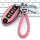 Elegant pink leather key cover for infiniti qx50, featuring a braided strap and sleek design, perfect for q50l, qx60, and q70...