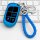 Blue jeep key cover for cherokee, compass, and grand cherokee, featuring a braided rope keychain and sleek design, displayed ...