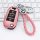 Pink citroën key cover with braided leather keychain, designed for c3 xr, c4 cactus, c5 aircross, and compatible models, disp...