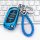 Blue ds master car key cover for peugeot, vw, wuling featuring a braided leather keychain and sleek design, displayed on a ke...
