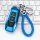 A sleek blue ford key cover for focus, mondeo, edge, and explorer, featuring a braided blue leather keychain and a metallic e...