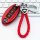 Red nissan key cover for altima, sentra, x-trail, and more, featuring a braided leather keychain and sleek design.