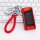 Red leather key cover for gac trumpchi gs4, featuring a braided strap and sleek design, displayed on a keyboard background.