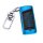 Blue leather key cover for gac trumpchi gs4, featuring a sleek design with four buttons and a silver carabiner attachment.