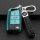 Premium leather skoda key cover for octavia, superb, and yeti, featuring a teal design with a braided black strap and silver ...