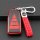 Red and black leather key cover for dongfeng venucia d60 plus 2023, featuring a braided red strap and functional buttons.