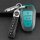 Peugeot key cover for new 508, 308, 408 & suv models featuring a sleek teal and black design with a braided leather keychain.